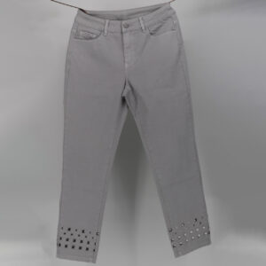 Women's Grey Studded Slim-Fit Ankle Pants | Stylish Casual Trousers