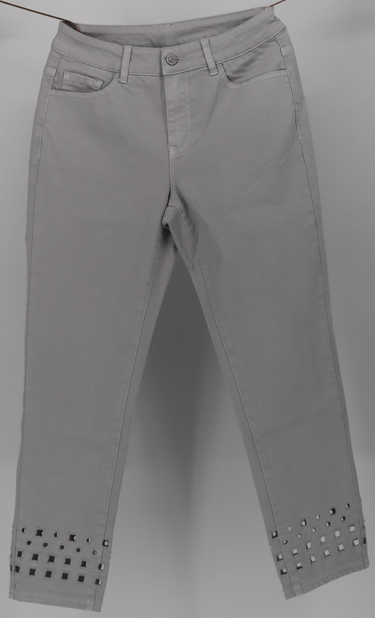 Women's Grey Studded Slim-Fit Ankle Pants | Stylish Casual Trousers - Image 2
