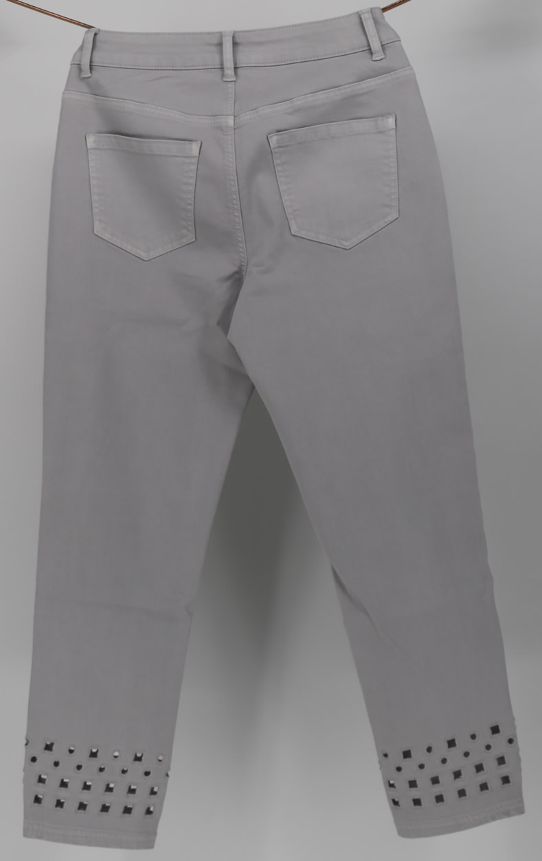 Women's Grey Studded Slim-Fit Ankle Pants | Stylish Casual Trousers - Image 3