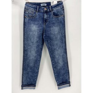 Classic Washed Blue Denim Jeans with Chain Detail