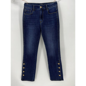Dark Wash Denim Jeans with Side Button Detail