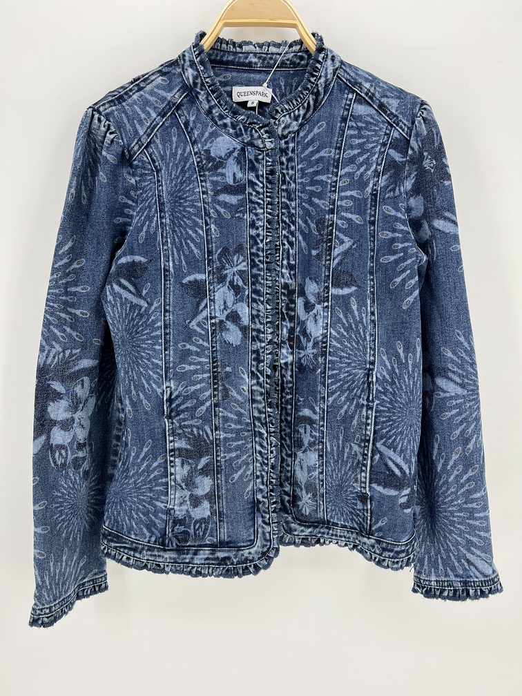 PREMIUM BOTANICAL SILVER PRINT DENIM JACKET - Image 2