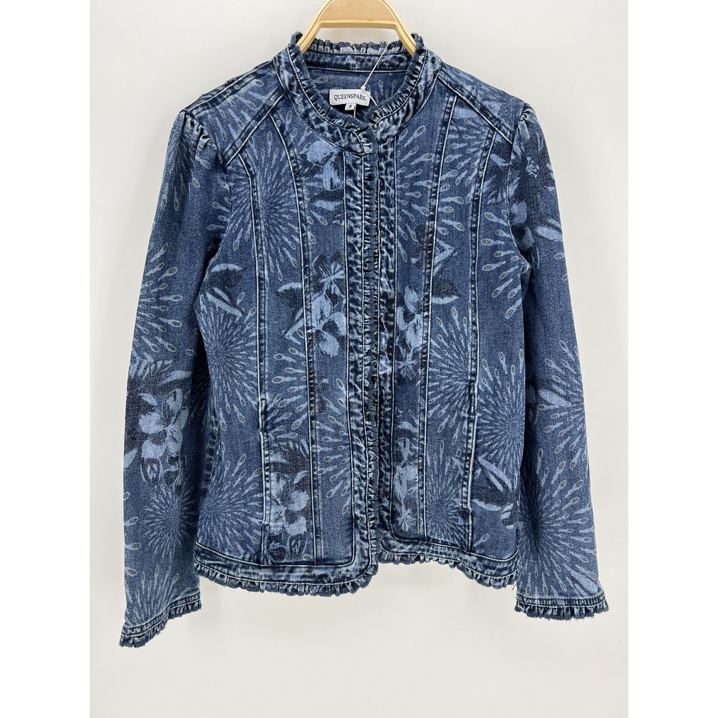 PREMIUM BOTANICAL SILVER PRINT DENIM JACKET