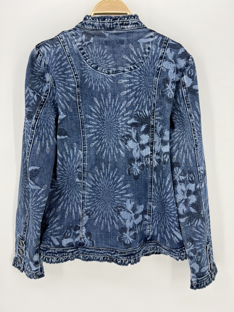 PREMIUM BOTANICAL SILVER PRINT DENIM JACKET - Image 3