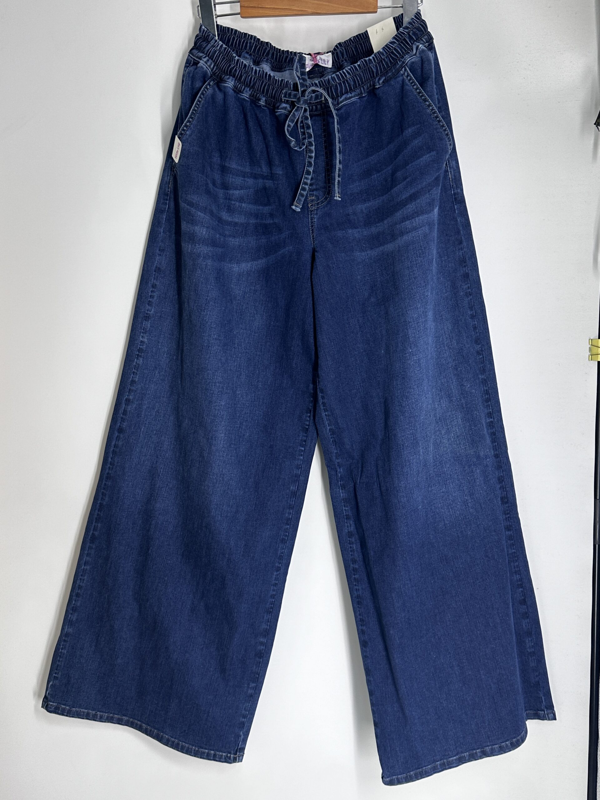 Women's Elastic Waist Drawstring Wide Leg Denim Jeans